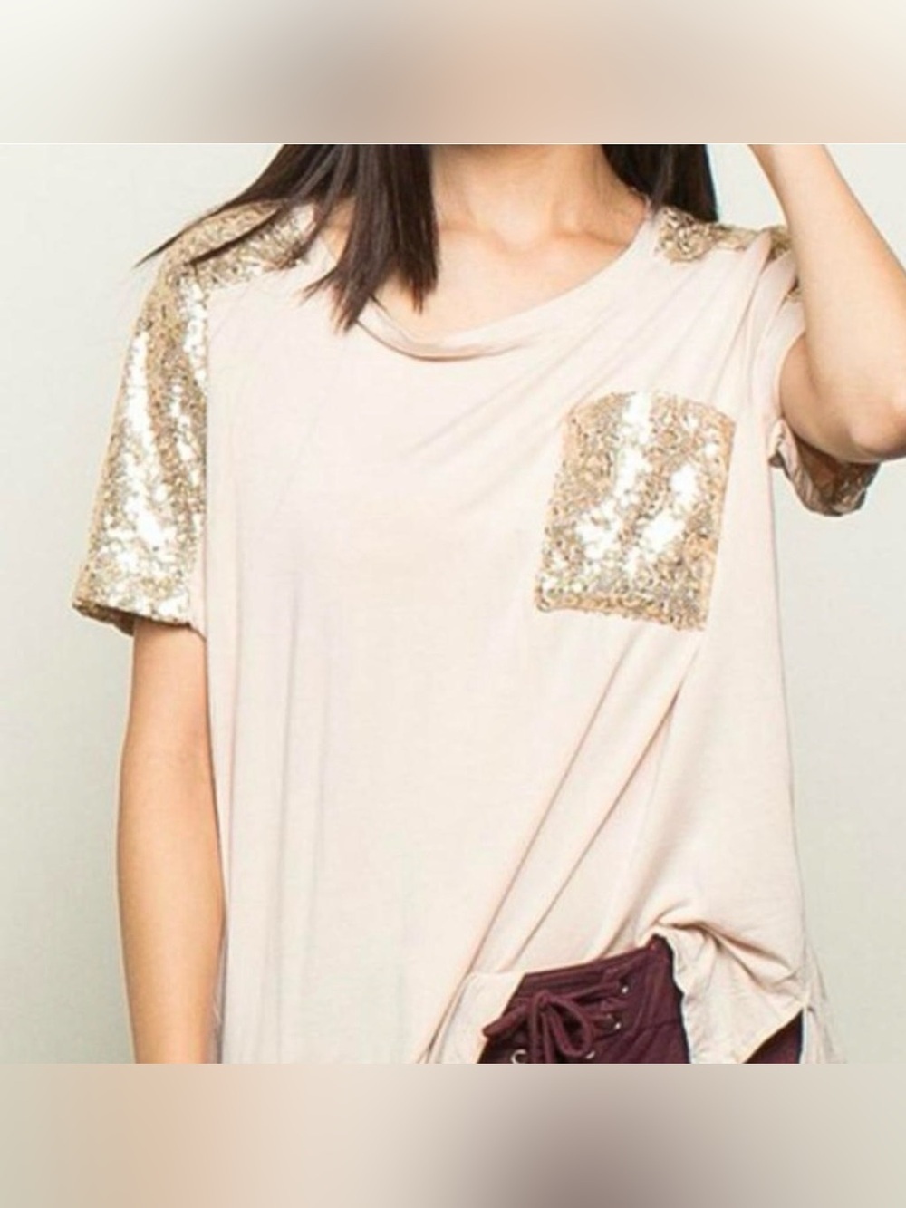 POL Sequin Pocket Oversized High-Low Tee – Size Small